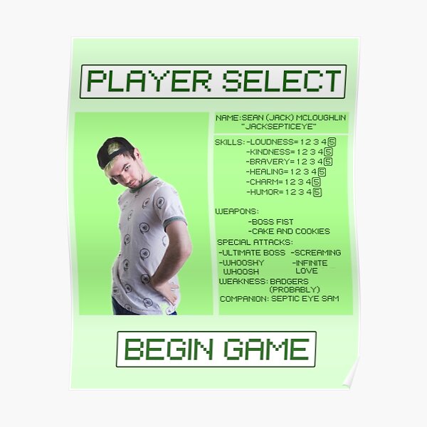 Jacksepticeye Player Select Screen Poster RB0107 product Offical Jacksepticeye Merch